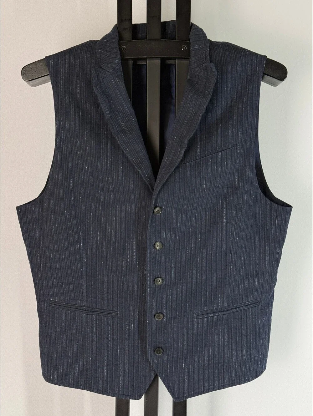 John Varvatos Sport Coat + Vest 52 US 42 Navy Stripe Linen Blend Blazer